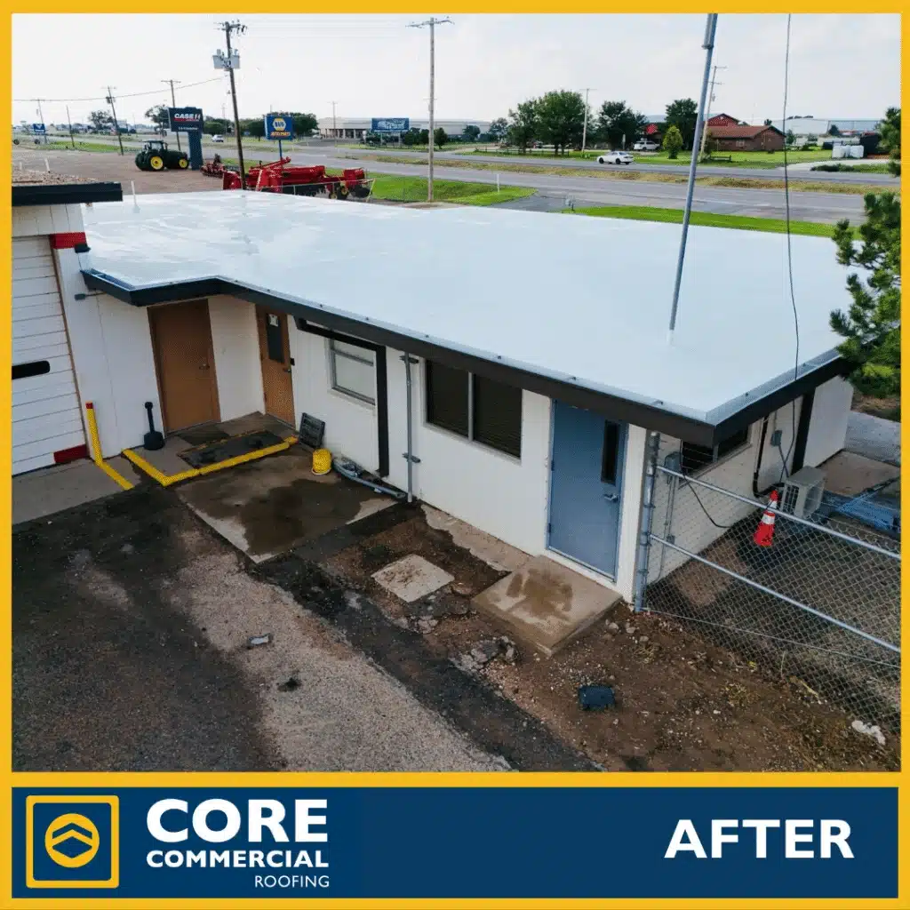 flat roof commercial building after roofing installation