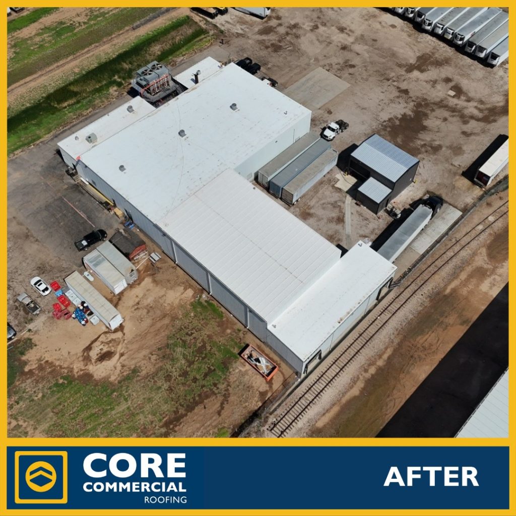 Clean, restored commercial flat roof surface documented after a coating and membrane project